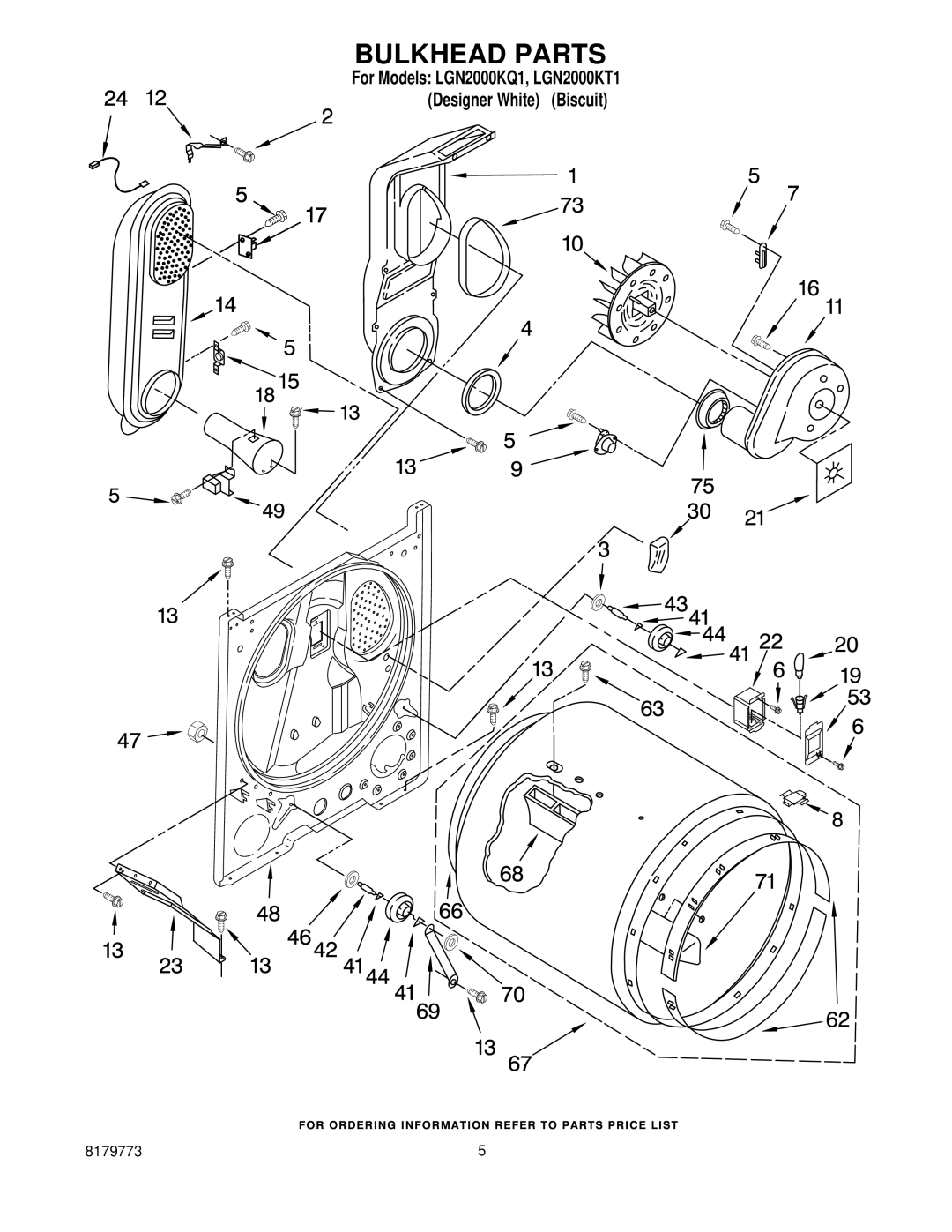 Whirlpool LGN2000KQ1, LGN2000KT1 manual Bulkhead Parts 