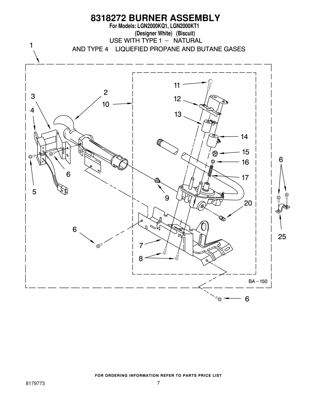 Whirlpool LGN2000KQ1, LGN2000KT1 manual Burner Assembly 