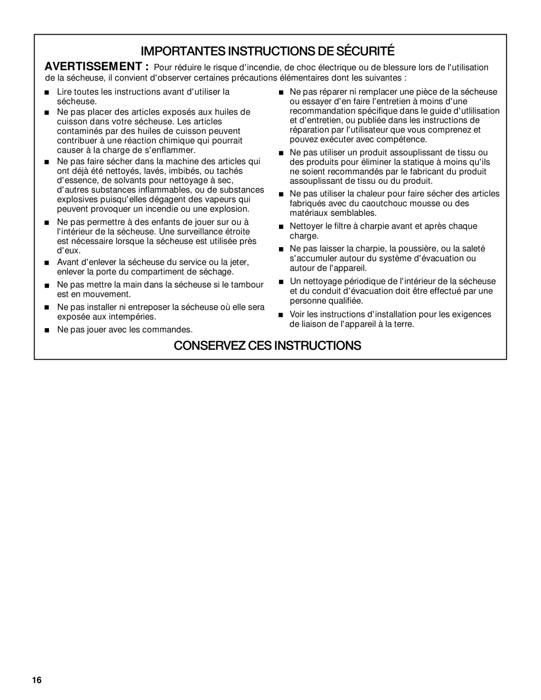 Whirlpool LGQ8000JQ1 manual Conservez CES Instructions 