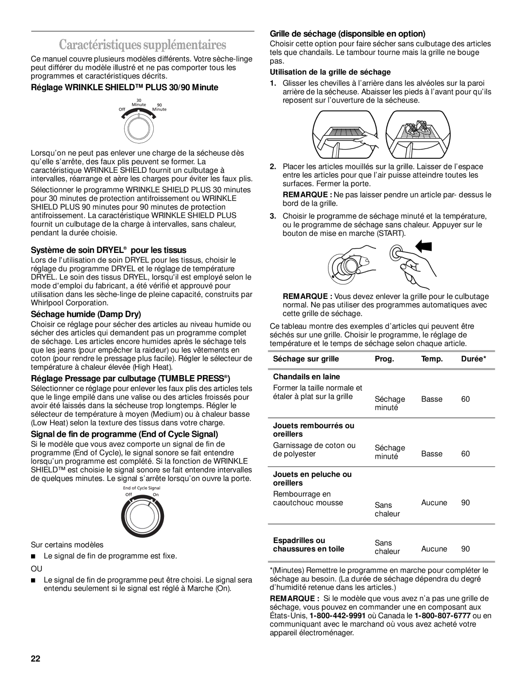 Whirlpool LGQ8000JQ1 manual Caractéristiques supplémentaires 