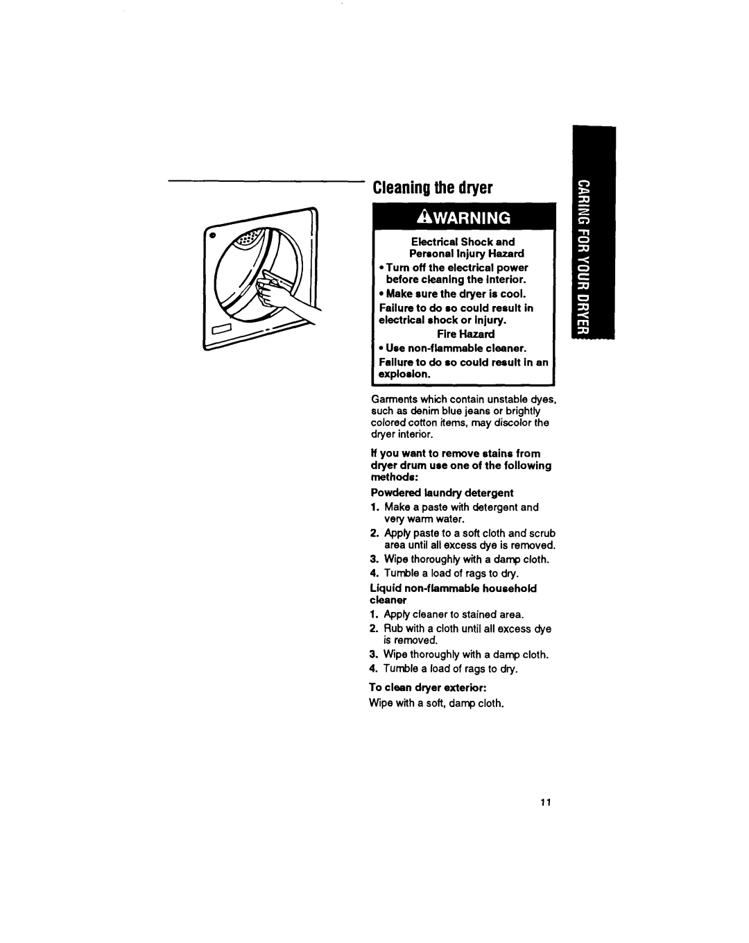 Whirlpool LDR3422A, LGR3422A manual Cleaningthe dryer 