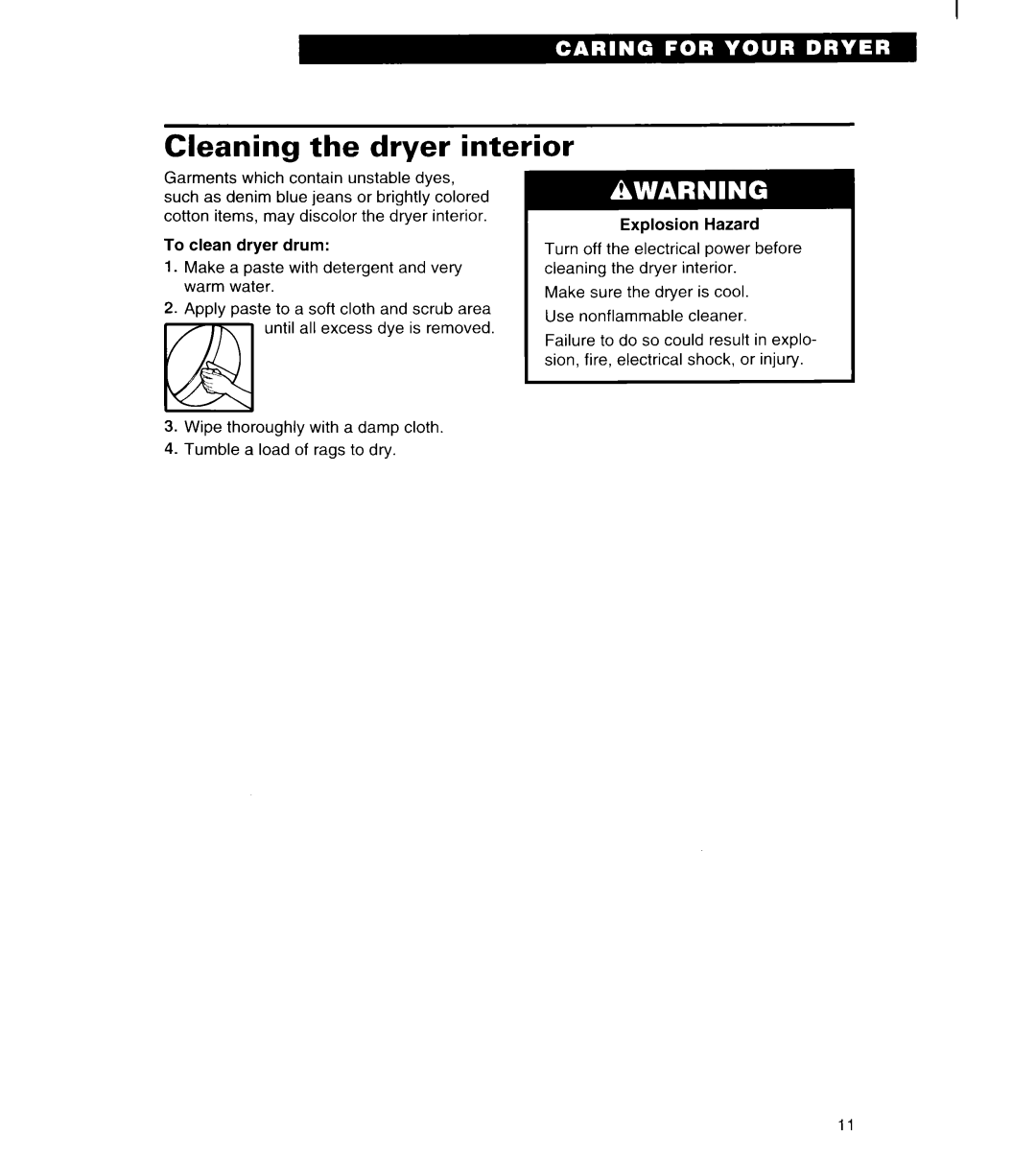 Whirlpool LDR3822D, LGR3622D warranty Cleaning the dryer interior 