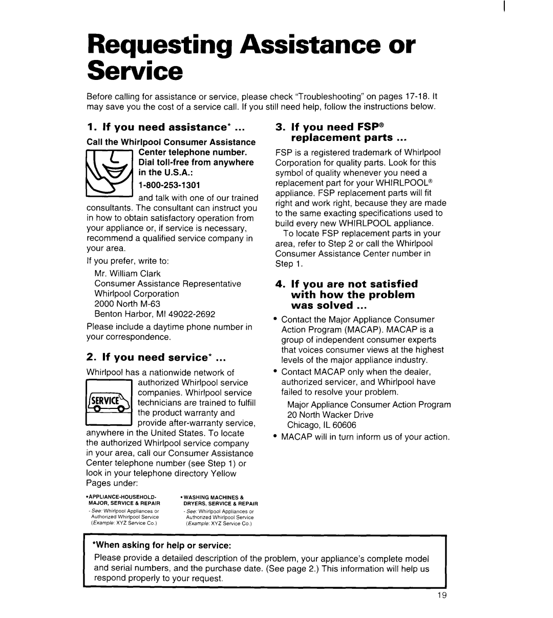 Whirlpool LDR3822D, LGR3622D warranty If you need assistance, If you need service, If you need FSP@ Replacement parts 