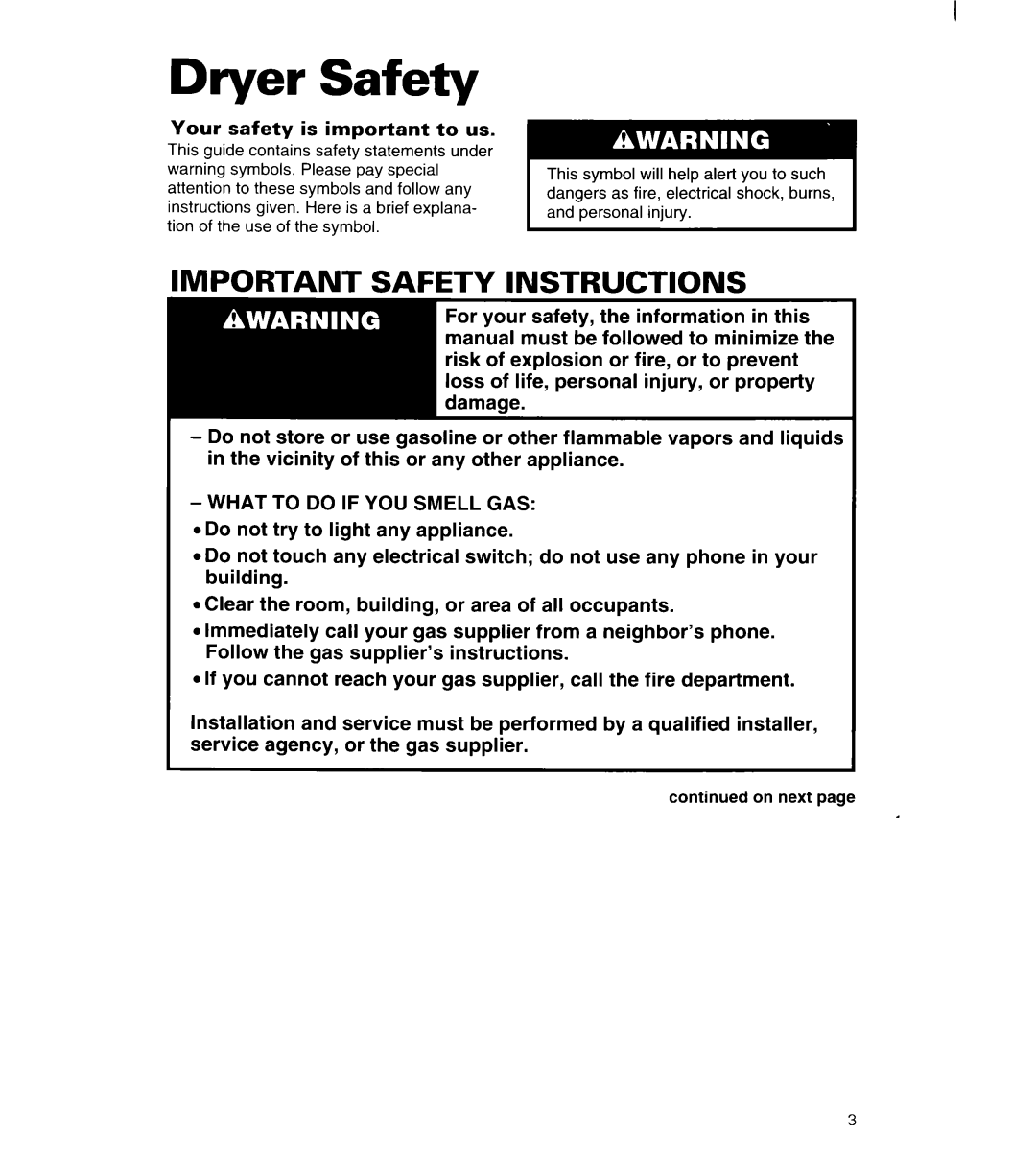 Whirlpool LDR3822D, LGR3622D warranty Dryer Safety, Important Safety Instructions 