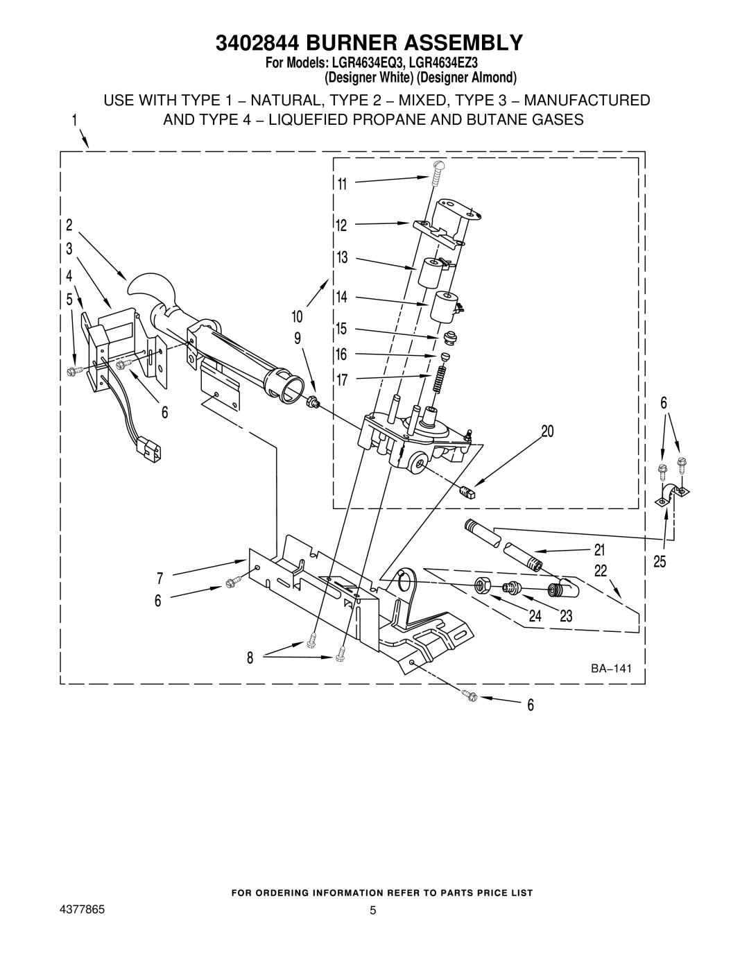 Whirlpool LGR4634EZ3, LGR4634EQ3 manual Burner Assembly 