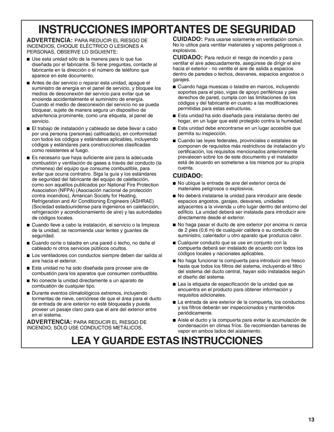 Whirlpool LI30LA/W10463244A installation instructions Instrucciones Importantes DE Seguridad 