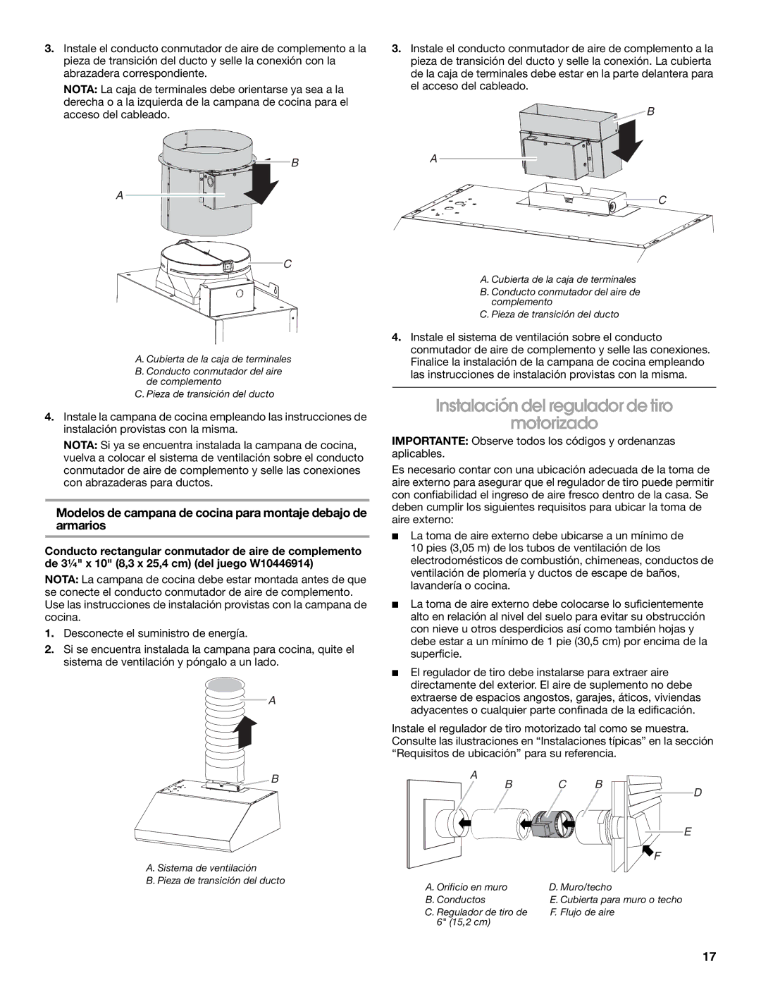 Whirlpool LI30LA/W10463244A installation instructions Instalación del regulador de tiro Motorizado 