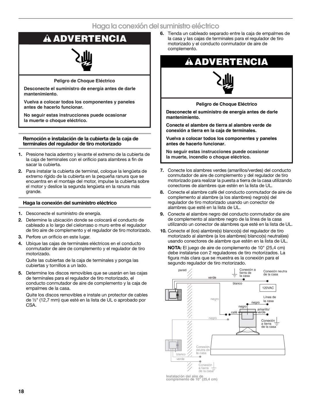 Whirlpool LI30LA/W10463244A installation instructions Haga la conexión del suministro eléctrico 