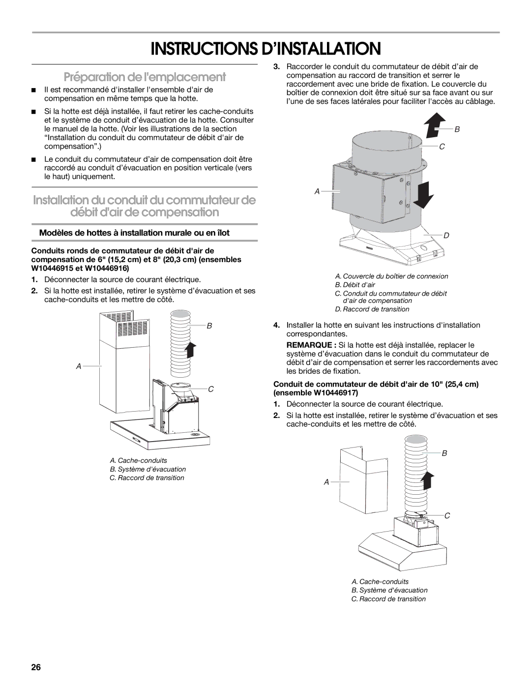 Whirlpool LI30LA/W10463244A installation instructions Instructions D’INSTALLATION, Préparation de lemplacement 