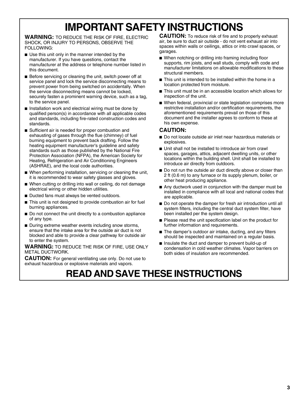 Whirlpool LI30LA/W10463244A installation instructions Important Safety Instructions 