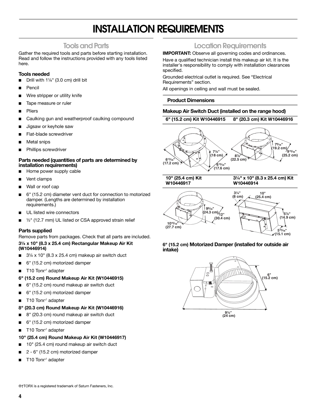 Whirlpool LI30LA/W10463244A installation instructions Installation Requirements, Tools and Parts, Location Requirements 