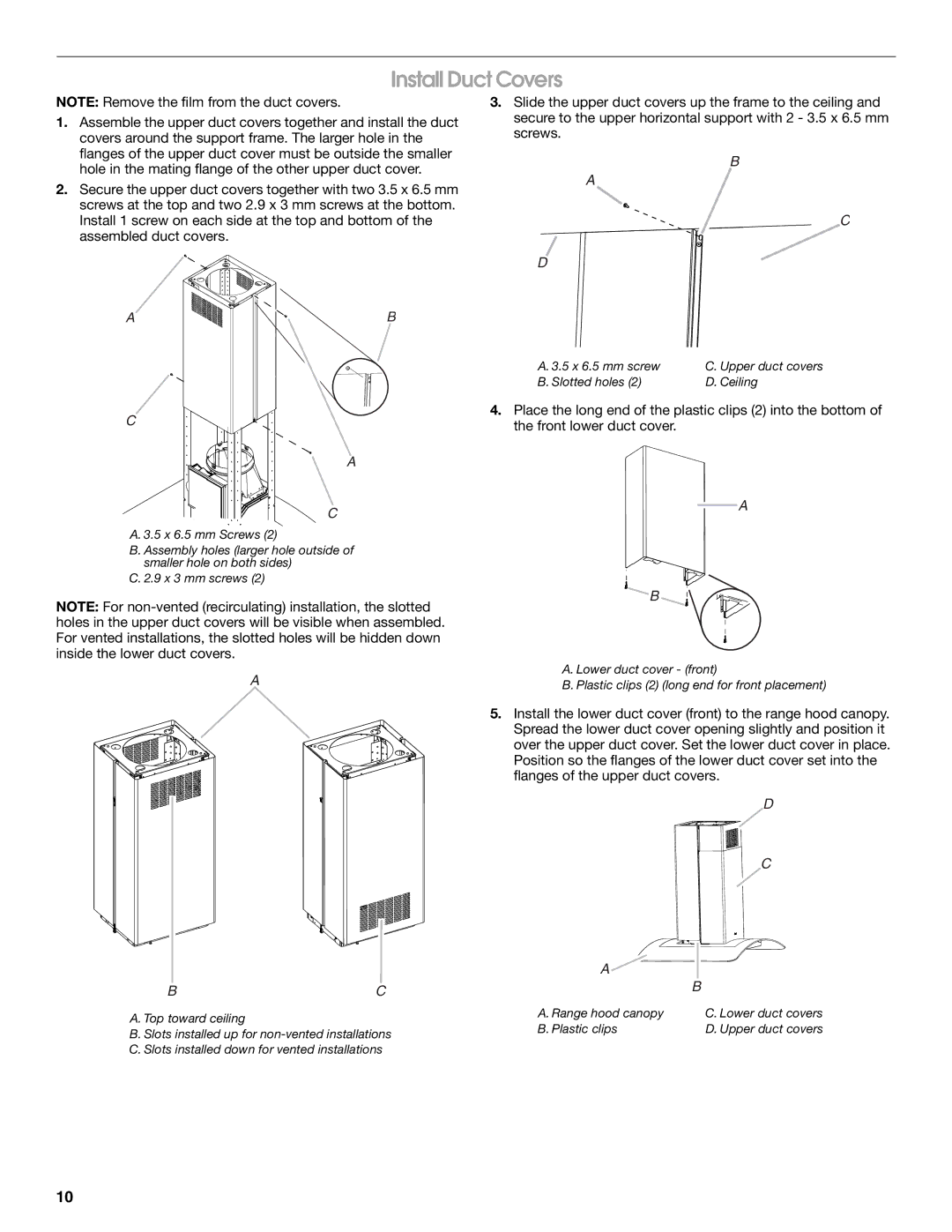 Whirlpool LI31HC/W10526058F installation instructions Install Duct Covers 