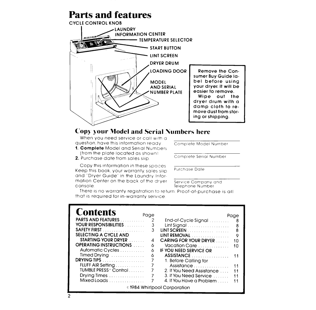 Whirlpool LI._7681XM manual Contents 