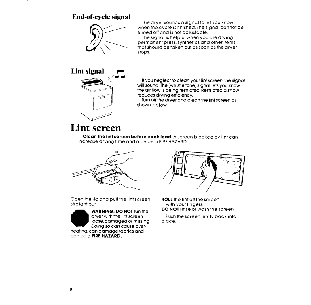 Whirlpool LI._7681XM manual Lint screen 