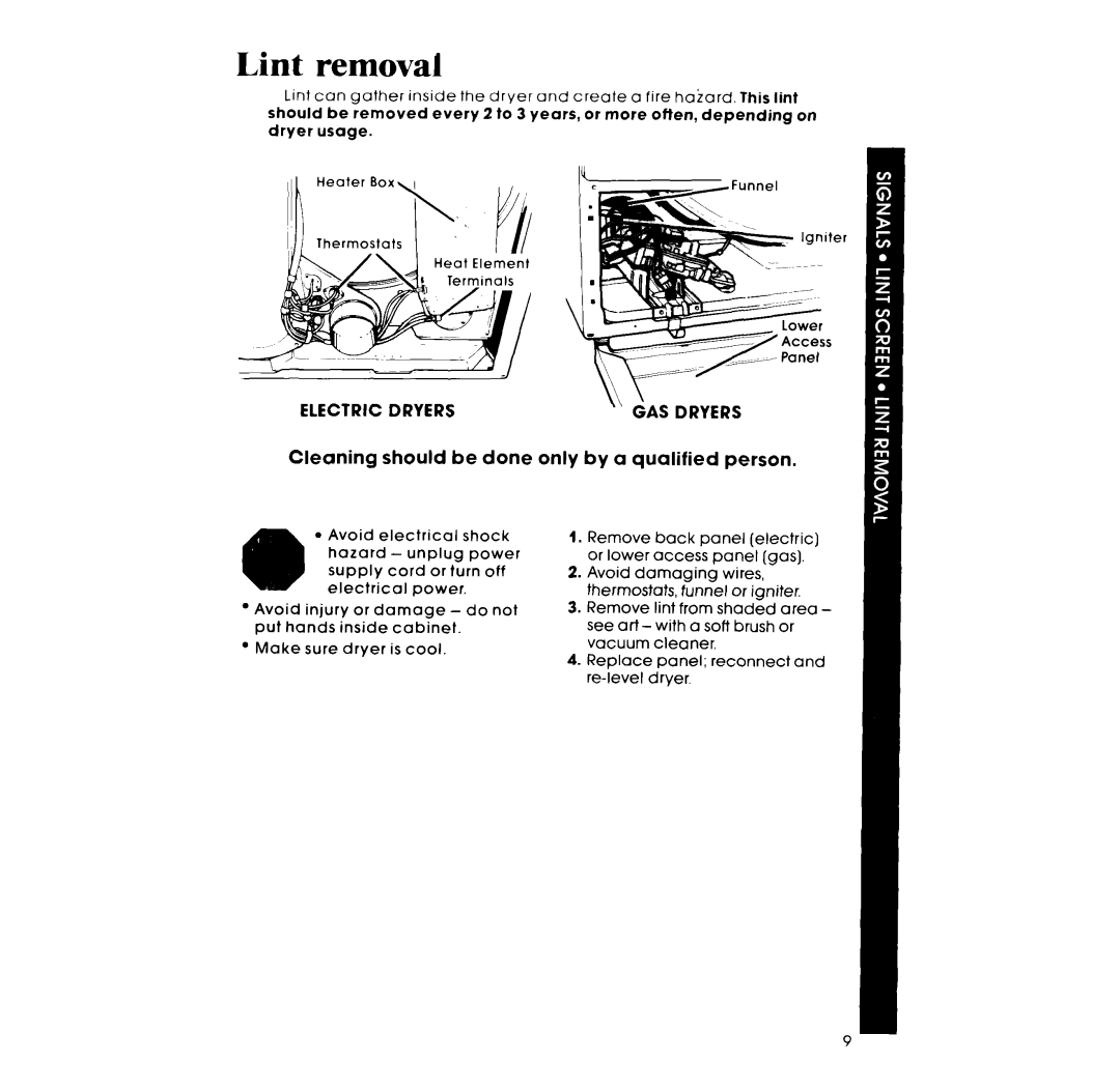 Whirlpool LI._7681XM manual Lint removal 