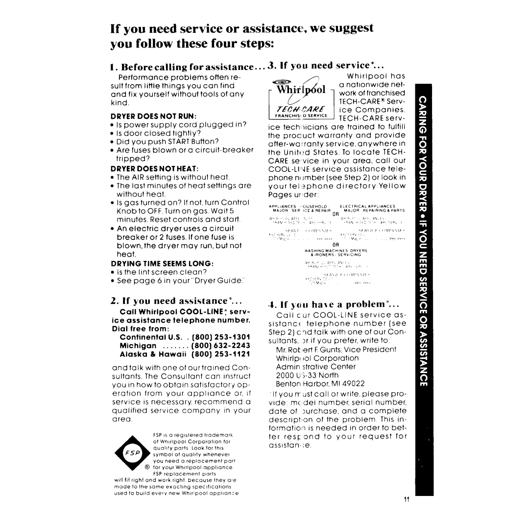 Whirlpool LI._7681XM manual Before calling for assistance 