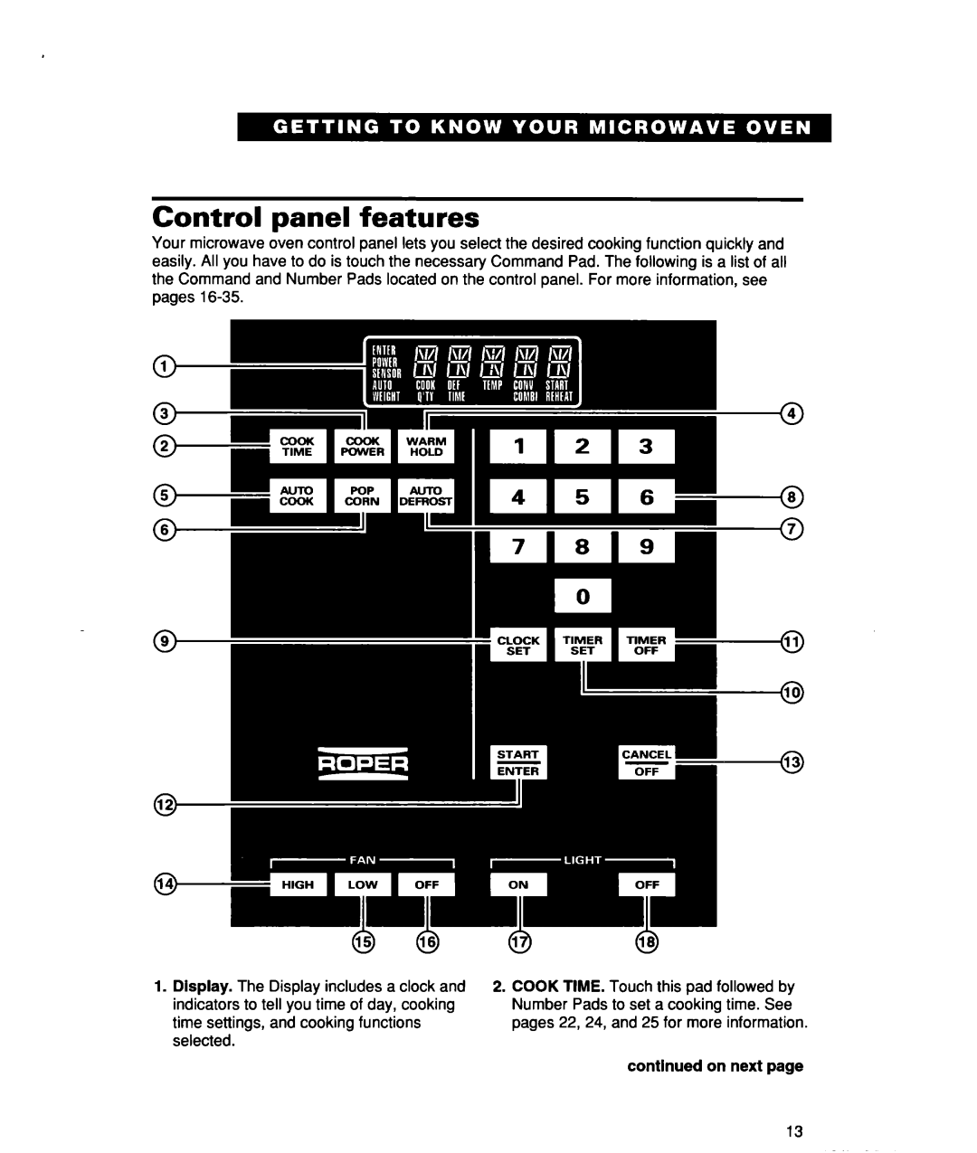 Whirlpool lREB/Q warranty Control panel features, Q11 Q10 Q13 