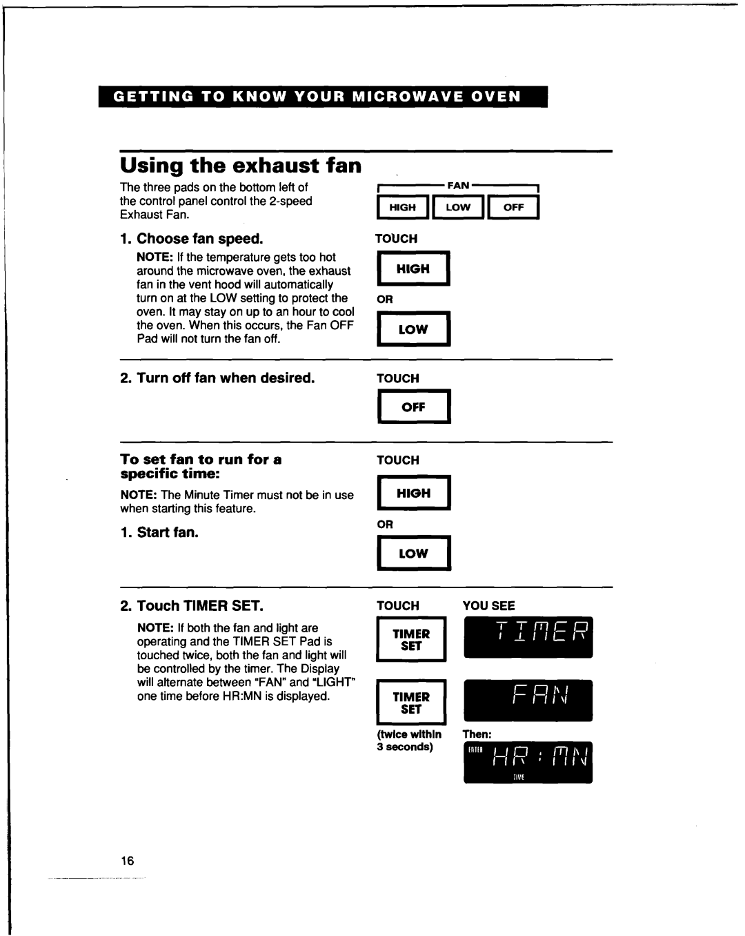 Whirlpool lREB/Q warranty Using the exhaust fan, Choose fan speed, YOU see 