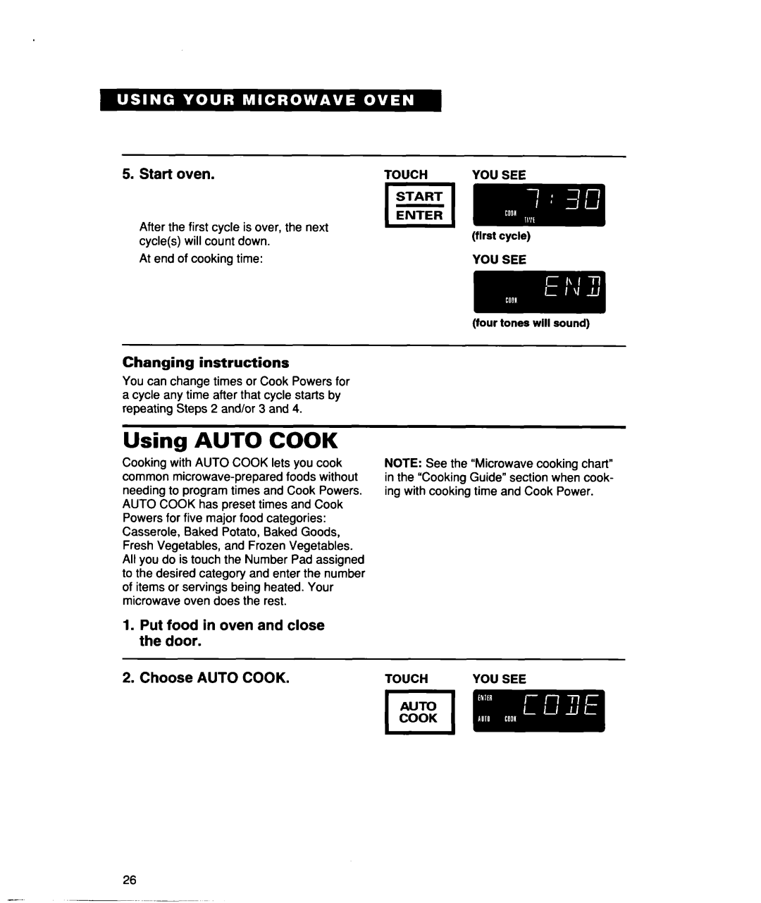 Whirlpool lREB/Q warranty Using Auto Cook, Put food in oven and close the door Choose Auto Cook 