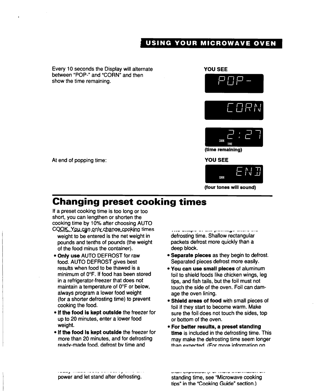 Whirlpool lREB/Q warranty Changing preset cooking times 