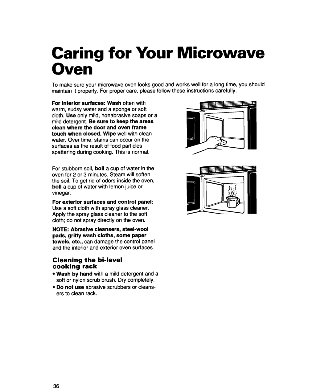 Whirlpool lREB/Q warranty Caring for Your Microwave Oven, Cleaning the bi-level cooking rack 