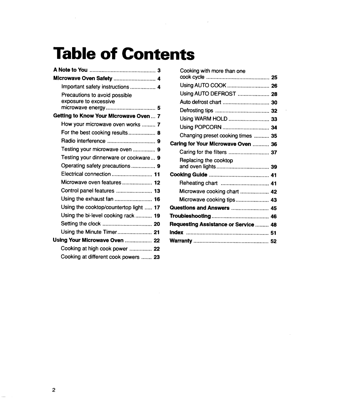 Whirlpool lREB/Q warranty Table of Contents 