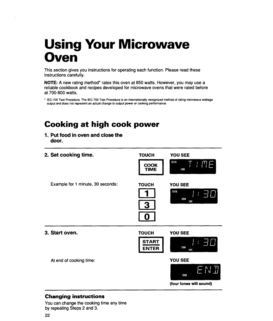 Whirlpool lREB/Q Oven, Cooking at high cook power, Put food in oven and close the door, Set cooking time, Start oven 