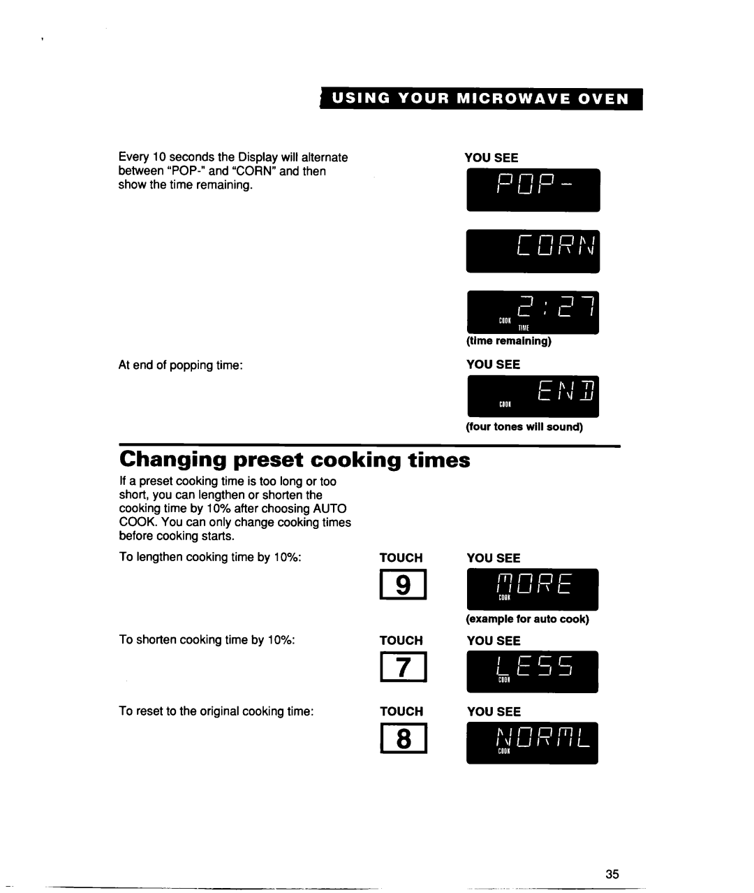 Whirlpool lREB/Q warranty Changing preset cooking times 