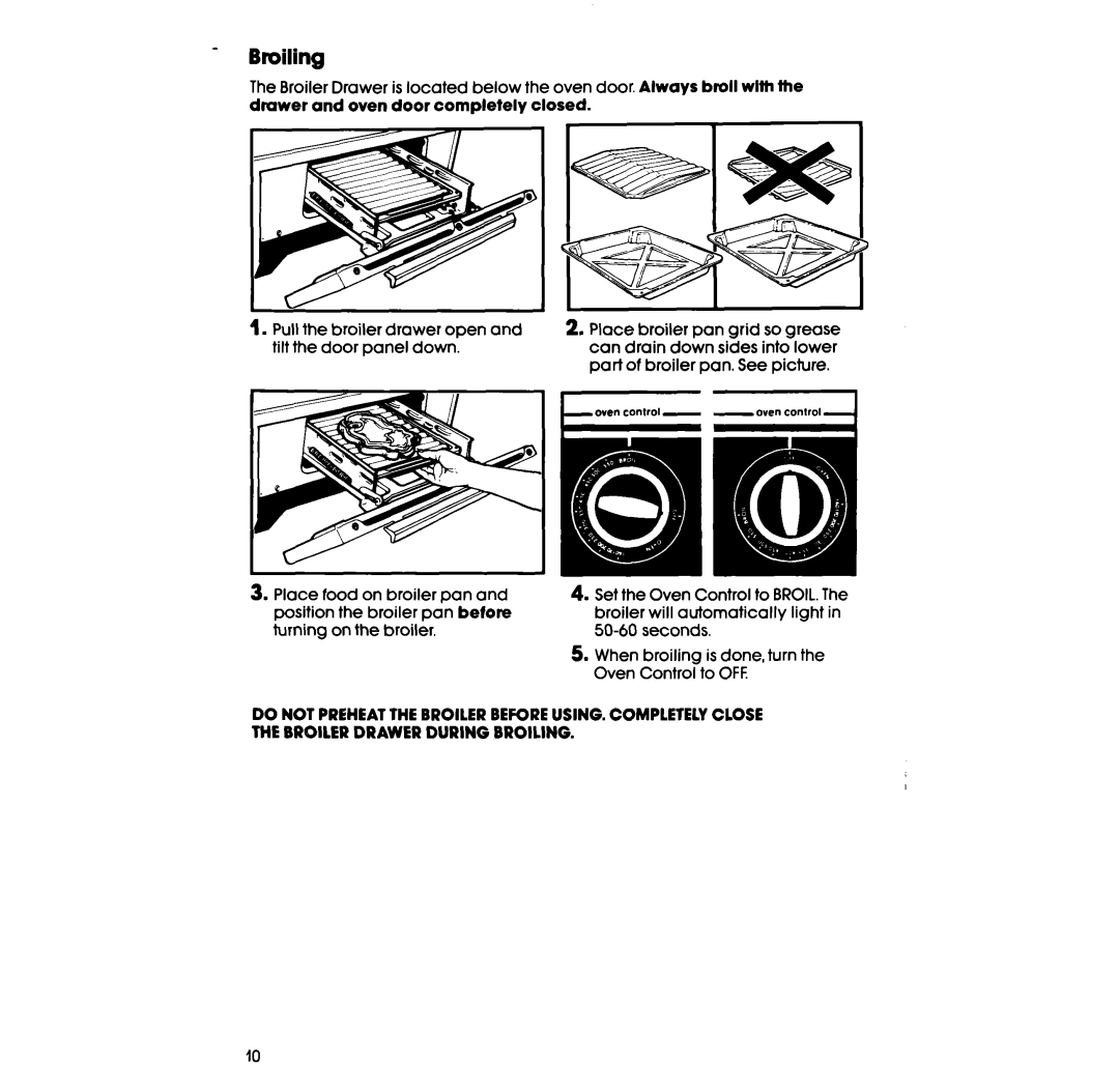 Whirlpool lSF014BEW manual Broiling 