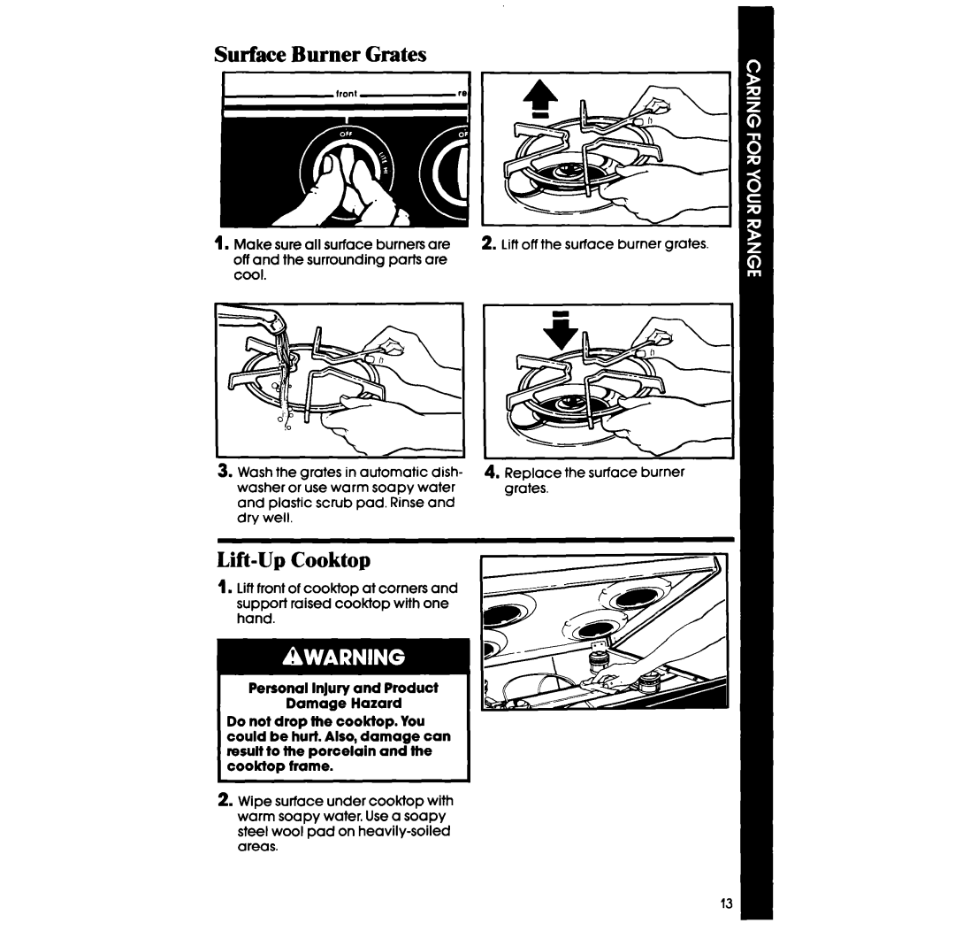 Whirlpool lSF014BEW manual Surface Burner Grates, Lift-Up Cooktop 