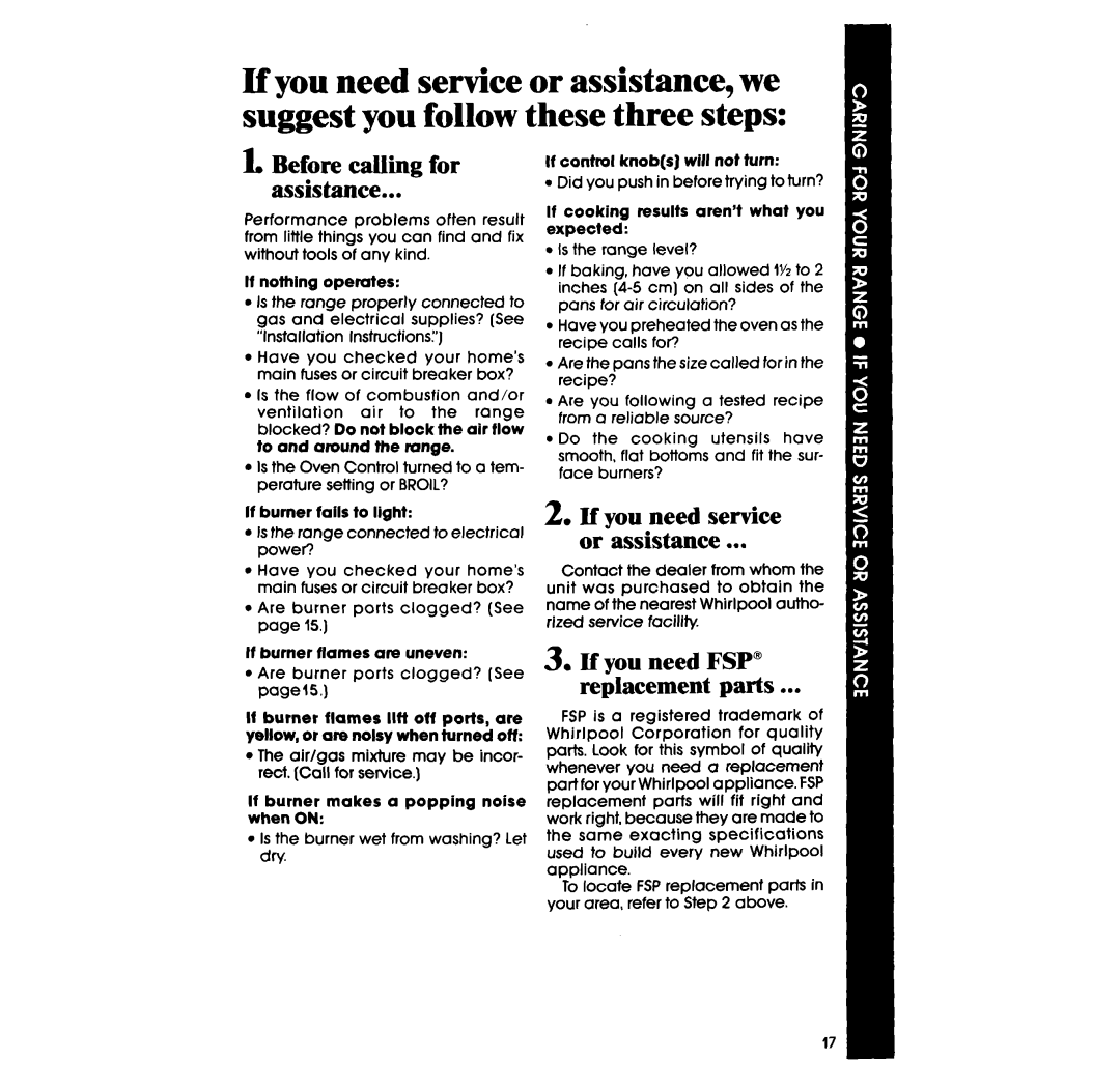 Whirlpool lSF014BEW manual Before calling for Assistance, If you need service or assistance 