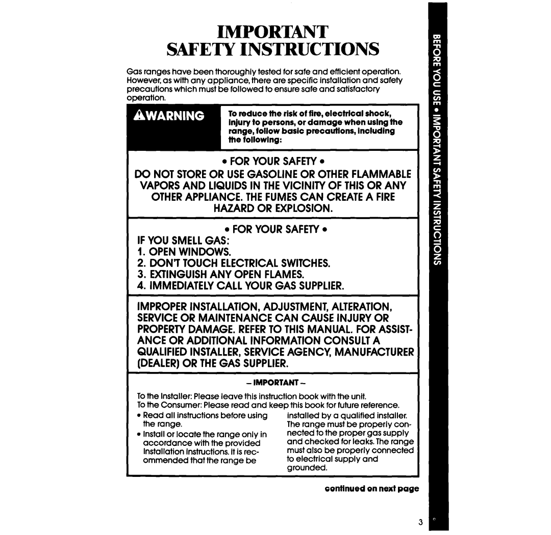 Whirlpool lSF014BEW manual Safety Instructions 