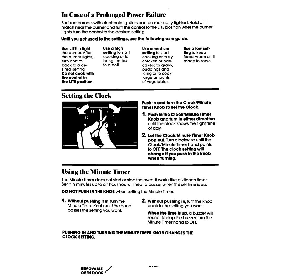 Whirlpool lSF014BEW manual Caseof a Prolonged Power Failure, Using the Minute Timer 