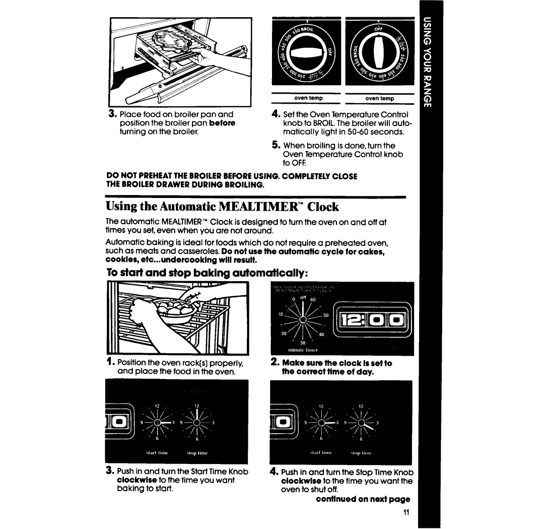 Whirlpool lSF034PEW manual Using the Automatic MEALTIMER’ Clock, To start and stop baking automatically 