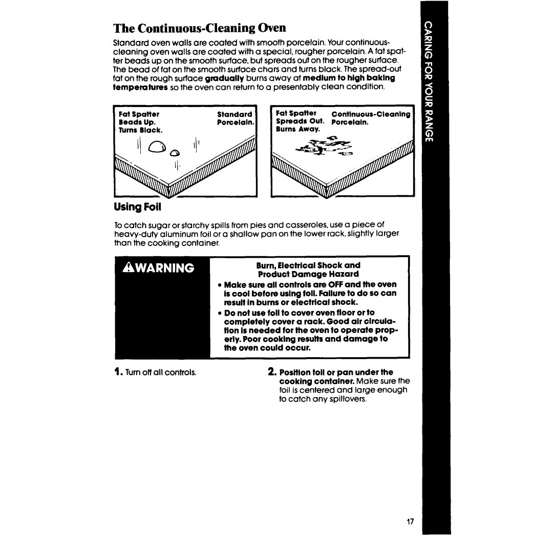 Whirlpool lSF034PEW manual Continuous-Cleaning Oven, Using Foil 