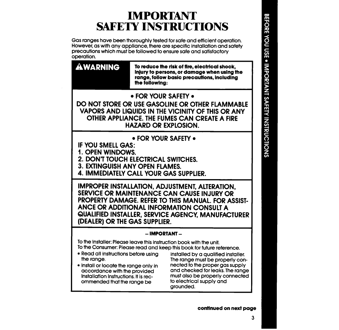 Whirlpool lSF034PEW manual Safety Instructions 