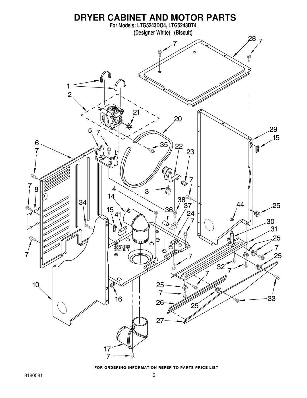 Whirlpool LTG5243DT4, LTG5243DQ4 installation instructions Dryer Cabinet and Motor Parts 