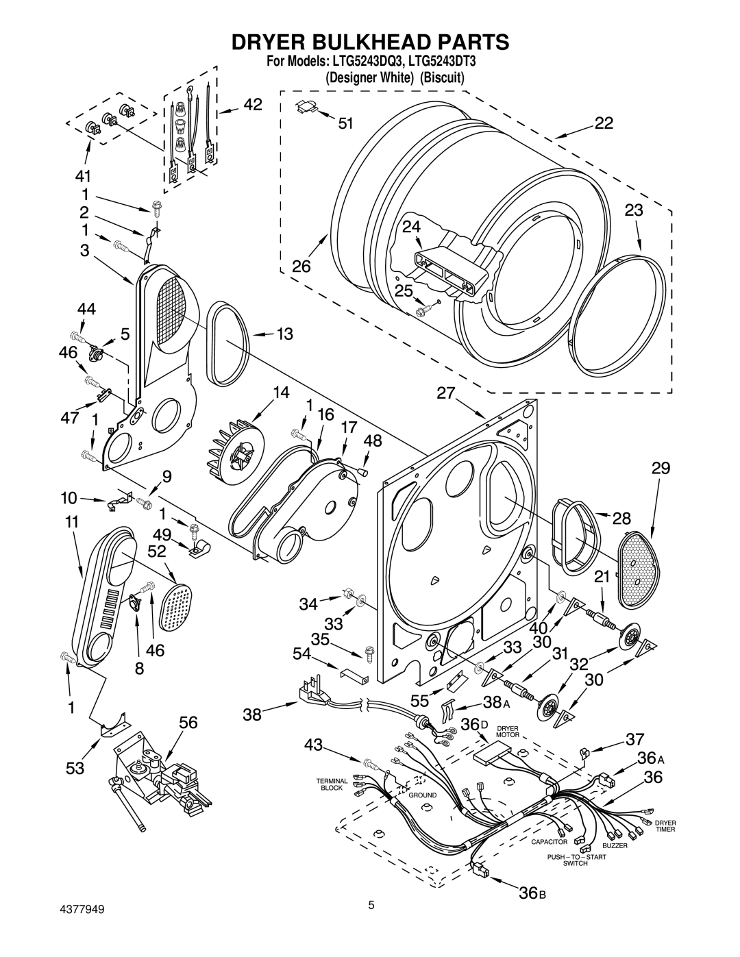 Whirlpool LTG5243DT3 installation instructions Dryer Bulkhead Parts 