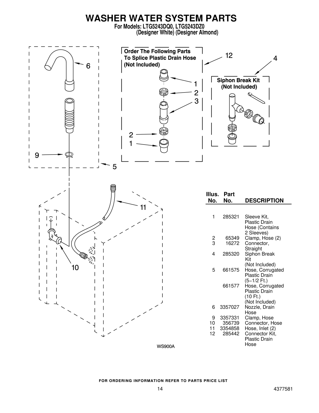 Whirlpool LTG5243DZ0 manual Washer Water System Parts 