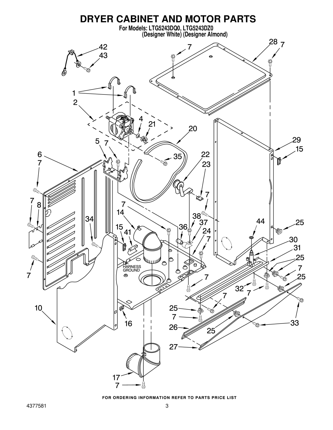 Whirlpool LTG5243DZ0 manual Dryer Cabinet and Motor Parts 