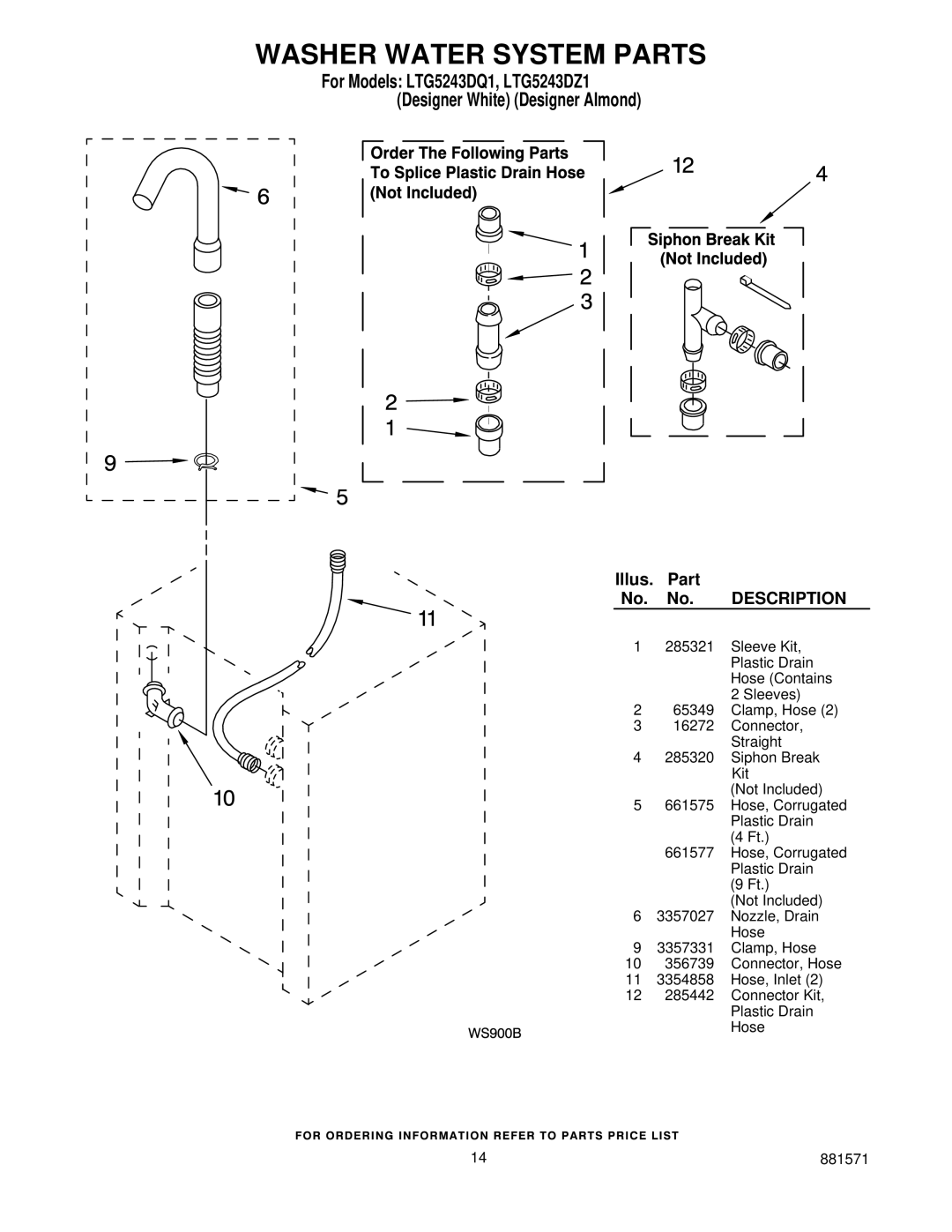 Whirlpool LTG5243DZ1 manual Washer Water System Parts 