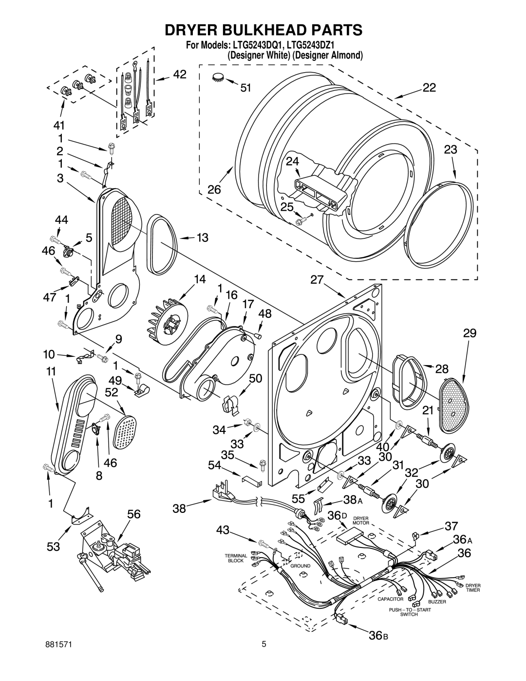 Whirlpool LTG5243DZ1 manual Dryer Bulkhead Parts 