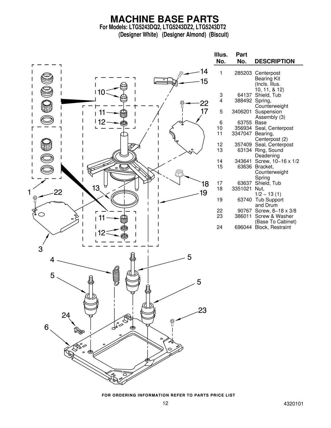 Whirlpool LTG5243DZ2, LTG5243DT2 installation instructions Machine Base Parts 