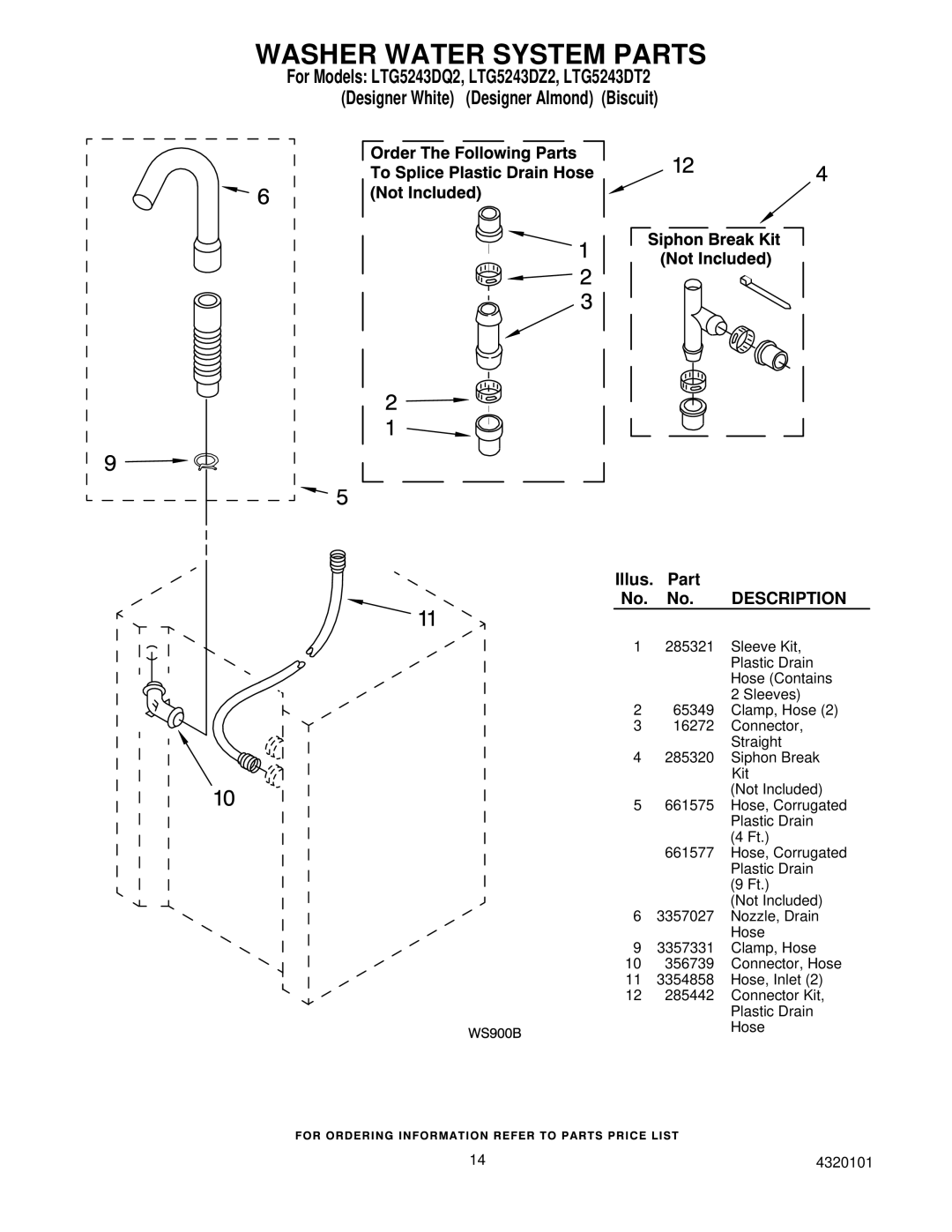 Whirlpool LTG5243DZ2, LTG5243DT2 installation instructions Washer Water System Parts 