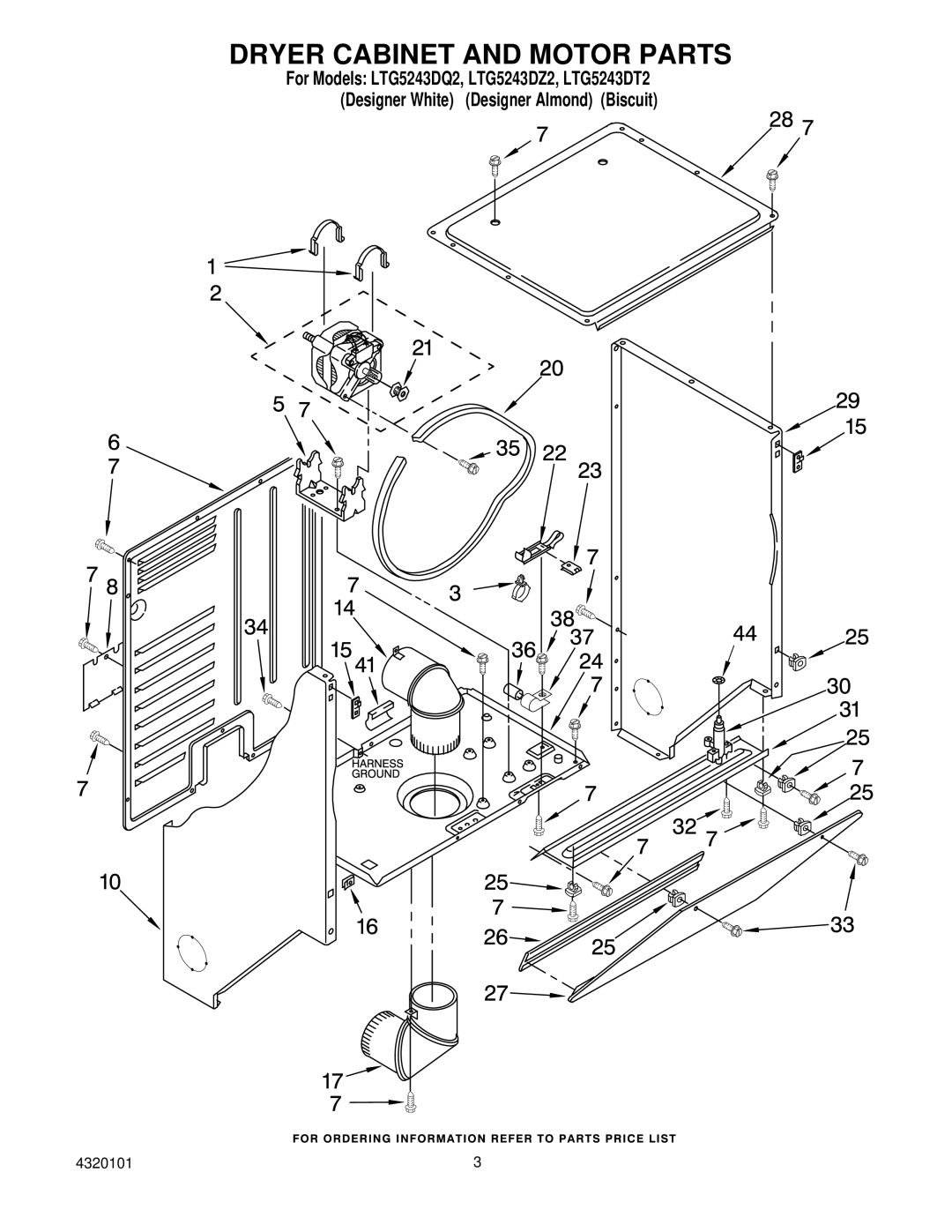 Whirlpool LTG5243DT2, LTG5243DZ2 installation instructions Dryer Cabinet and Motor Parts 