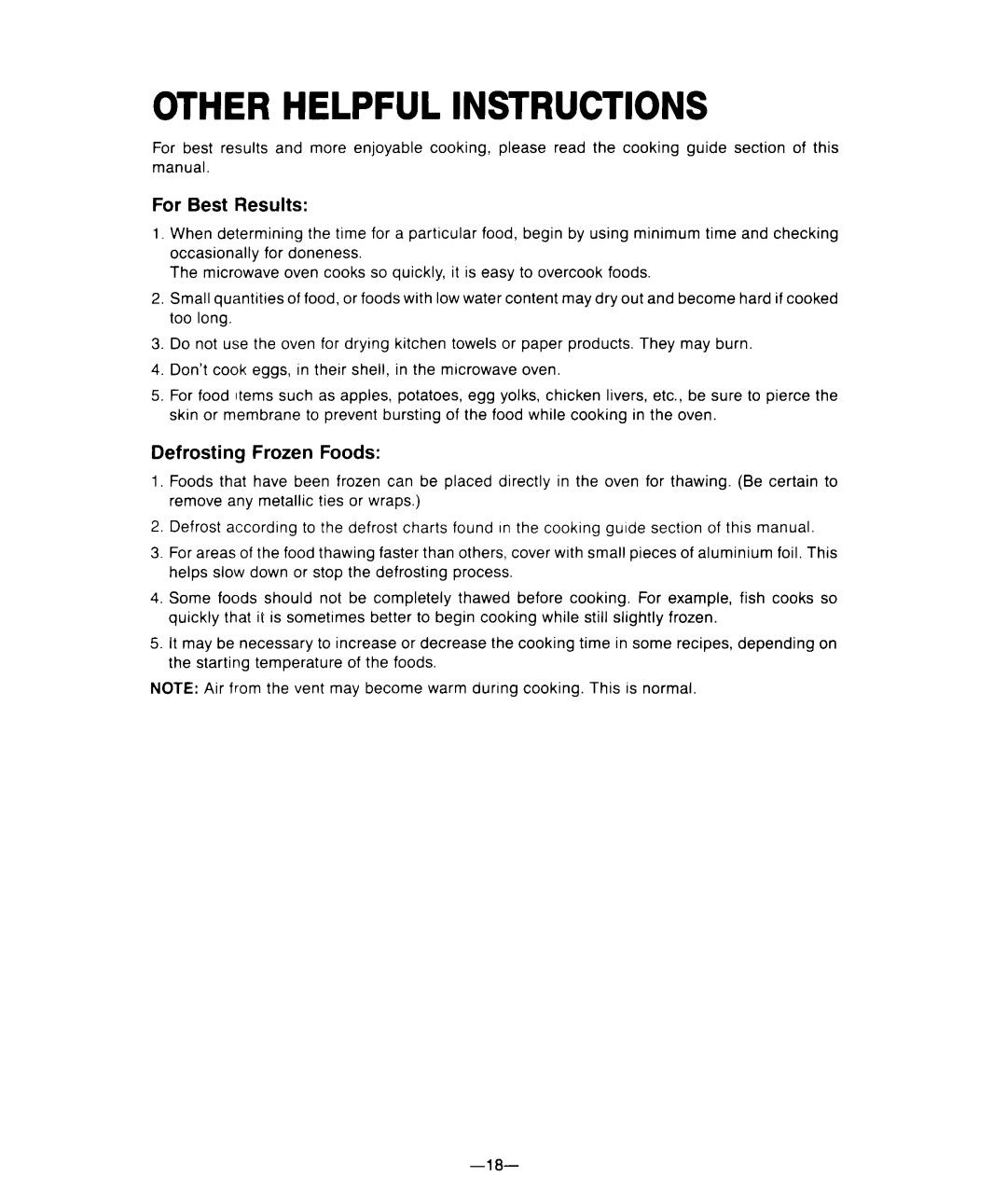 Whirlpool M-ME 08XW warranty Other Helpful Instructions, For Best Results 