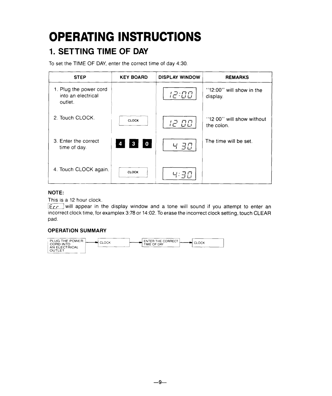 Whirlpool M-ME 08XW warranty Operating Instructions, Setting Time of DAY 