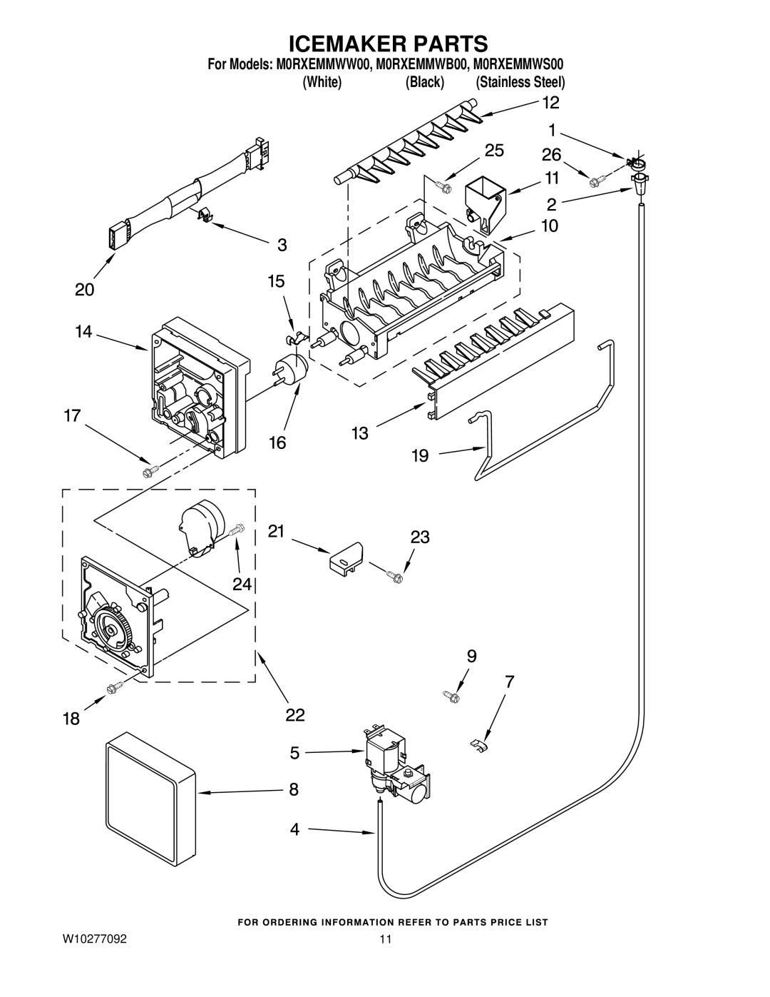 Whirlpool W10277092, M0RXEMMWB00, M0RXEMMWS00, M0RXEMMWW00 manual Icemaker Parts 