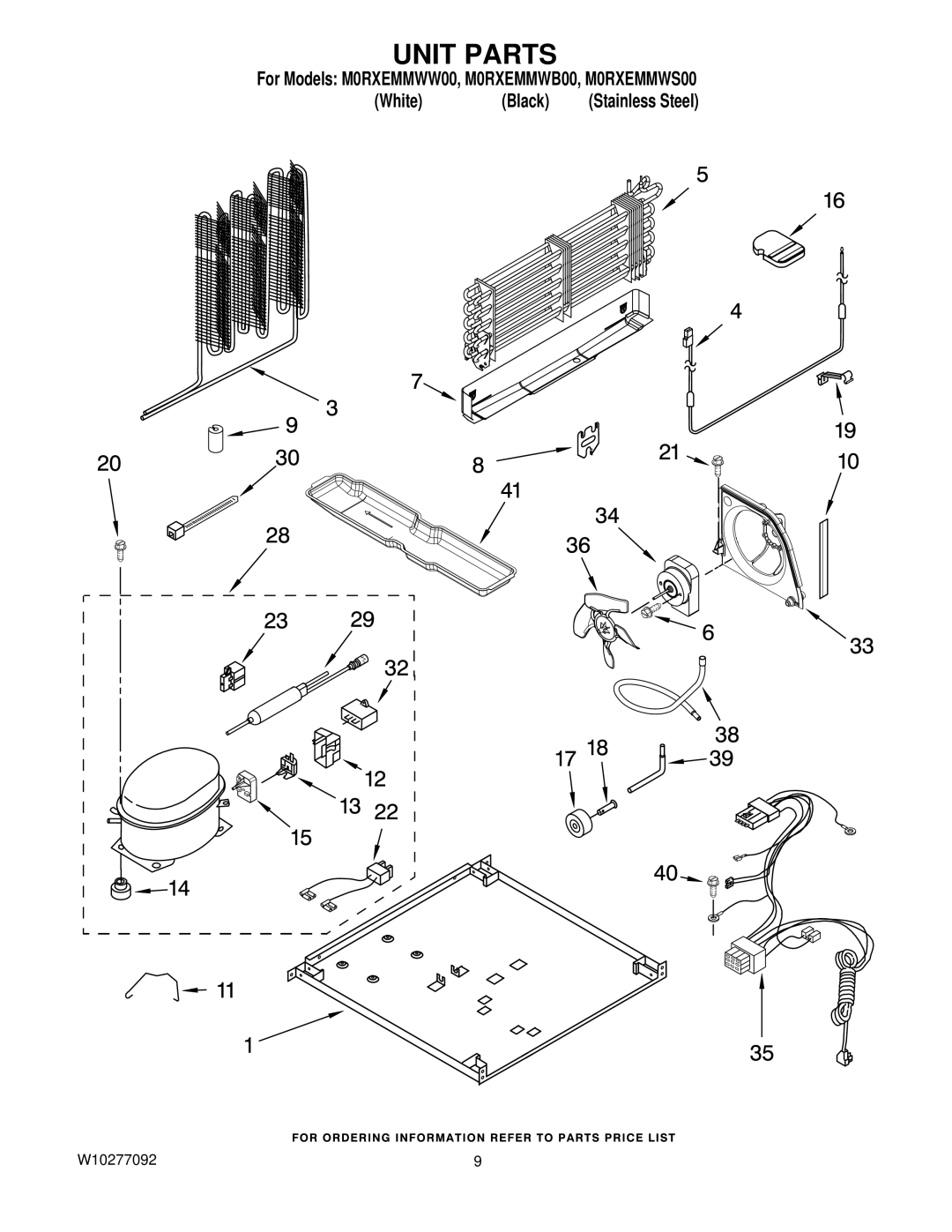 Whirlpool M0RXEMMWS00, M0RXEMMWB00, M0RXEMMWW00, W10277092 manual Unit Parts 