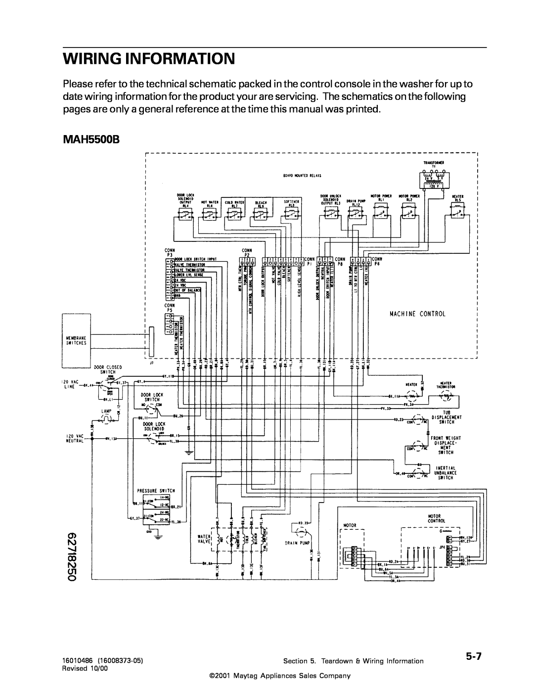 Whirlpool MAH3000 service manual MAH5500B, 16010486, Teardown & Wiring Information 